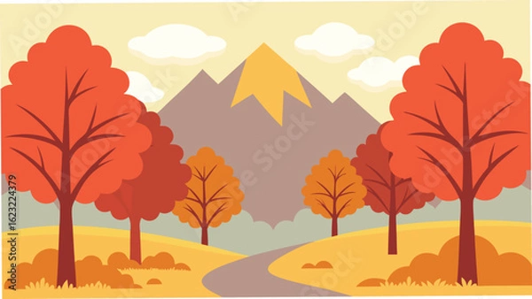 Obraz Autumn mountain landscape with trees and path fall