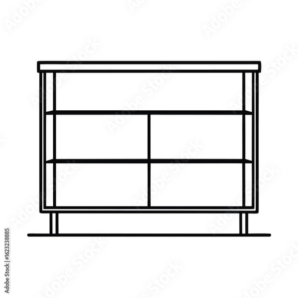 Fototapeta Minimalist open shelf black line art on white background