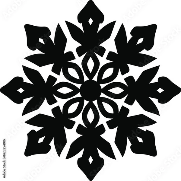 Fototapeta Intricate black and white symmetrical snowflake mandala design isolated on white background isolated on transparent background