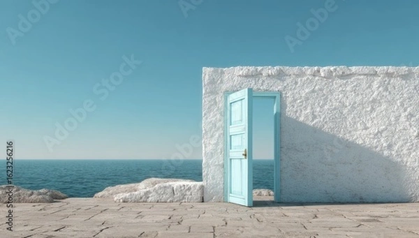 Obraz Light blue door opens to ocean view