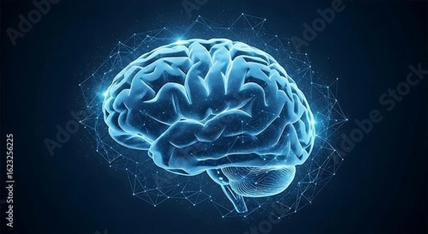 Fototapeta Photo of digital brain with glowing connections and futuristic technology background