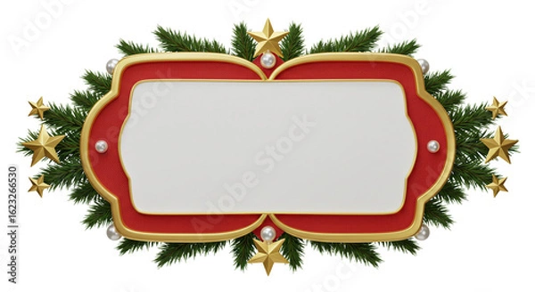 Obraz Festive christmas frame with red and gold border adorned with stars and pine branches holiday themed