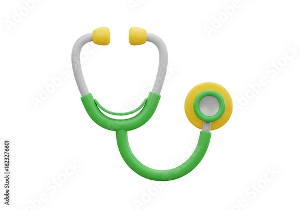 Fototapeta 3d icon of green stethoscope isolated on transparent background