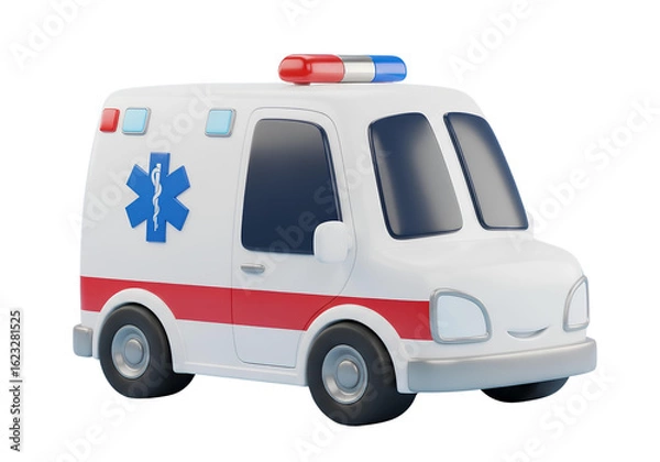 Fototapeta 3d icon of cartoon ambulance isolated on transparent background