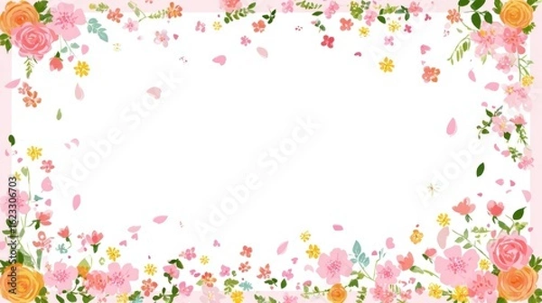 Fototapeta Delicate floral border design with scattered petals.