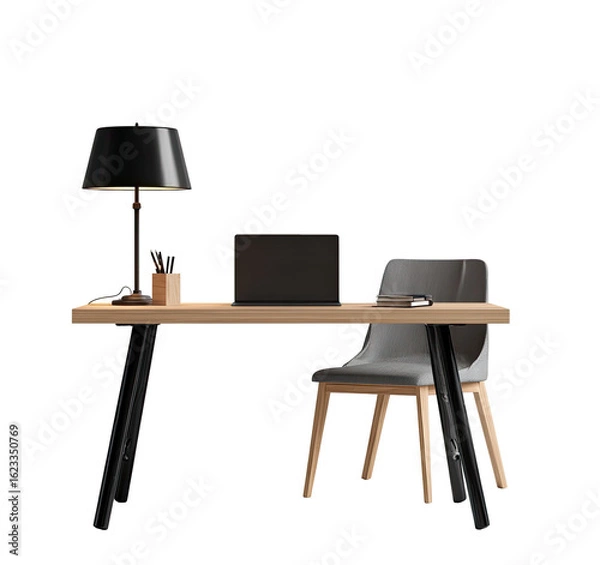 Fototapeta Modern desk with lamp and laptop