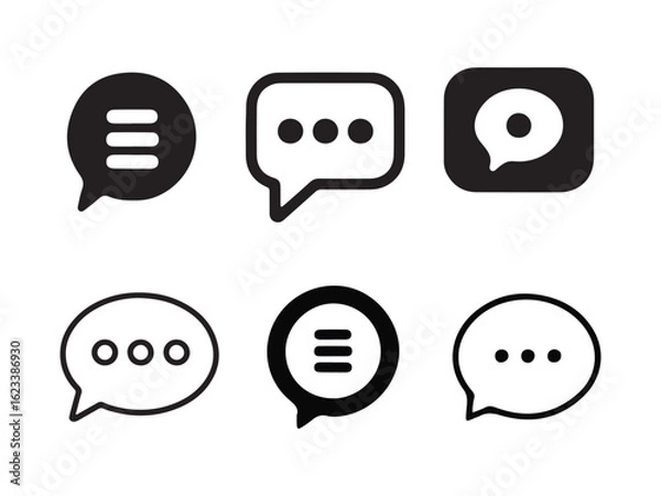Fototapeta Speech bubble icon set with dots and variations in black and white for communication and messaging concept