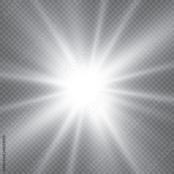 Fototapeta White glowing light burst explosion with transparent. Vector illustration for cool effect decoration with ray sparkles. Bright star. Transparent shine gradient glitter, bright flare. Glare texture.