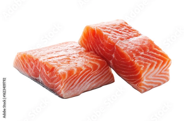 Fototapeta Two raw salmon fillets, slightly overlapping