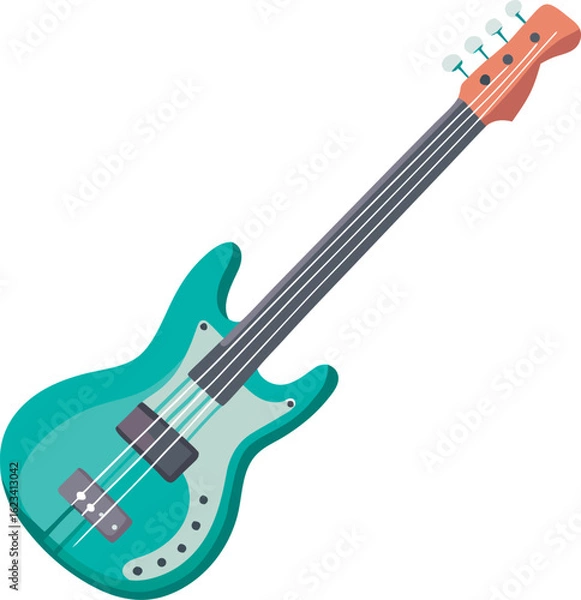 Fototapeta vector flat color bass guitar in dark green on the white background