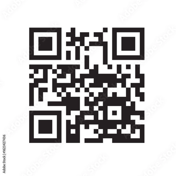 Fototapeta QR code icon. Fake template of quick responce matrix barcode in square grid. Mobile phone camera readable digital label isolated on white background. Vector graphic illustration