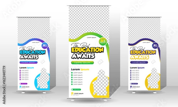 Obraz Back-to-school colorful rack card template or roll-up banner design for school admission
