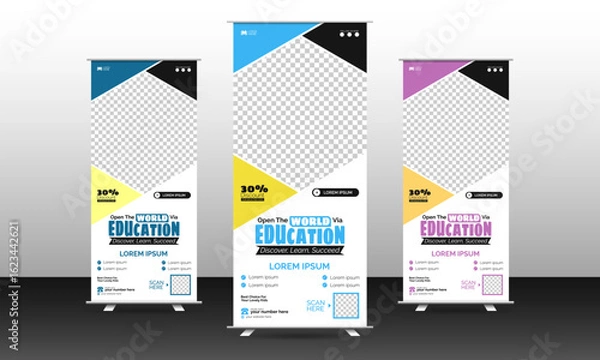 Obraz Roll-up banner template design for back-to-school. Illustration for a school admission banner used in marketing.