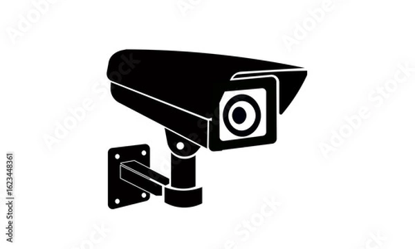 Fototapeta CCTV security camera icons set video surveillance monitoring, defocused home security camera, wall mounted for outdoor area safety and observation