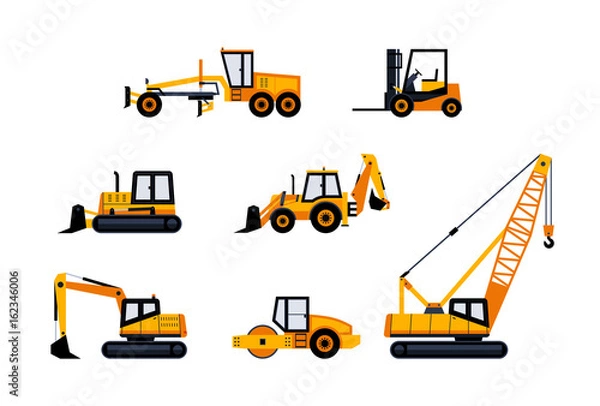 Fototapeta Construction Vehicles - modern vector icon set