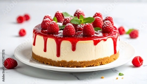Obraz Delicious Raspberry Cheesecake: A Creamy Dream