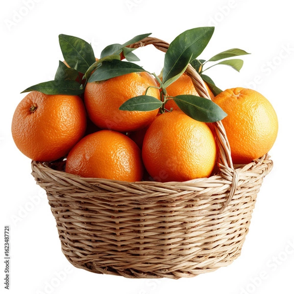 Fototapeta Fresh oranges in a woven basket isolated on transparent or white background
