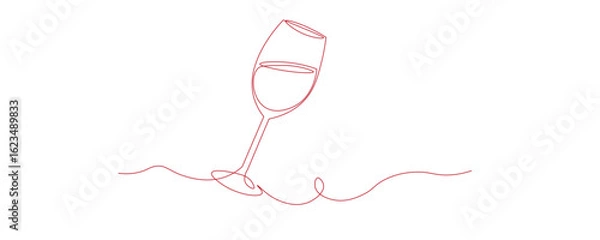 Obraz Continuous one line drawing of a glass of red wine. simple linear , editable stroke. Doodle vector illustration