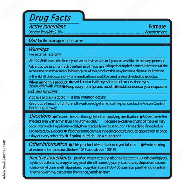 Fototapeta drug facts label,standard pharmaceutical ,Perfect for medical, cosmetic, pharmacy product