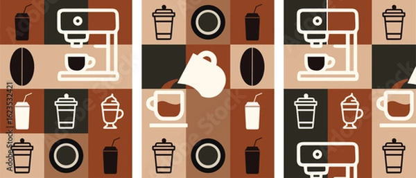 Fototapeta Set of vector patterns on the theme of coffee and coffee making book cover notebook pattern for banner poster design elements