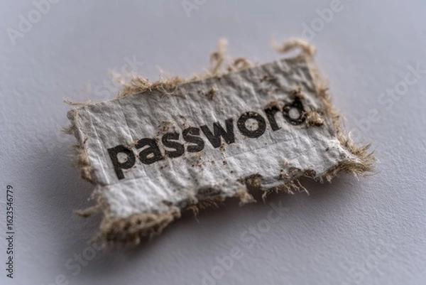 Fototapeta Torn Frayed Paper with Password Text on Light Background