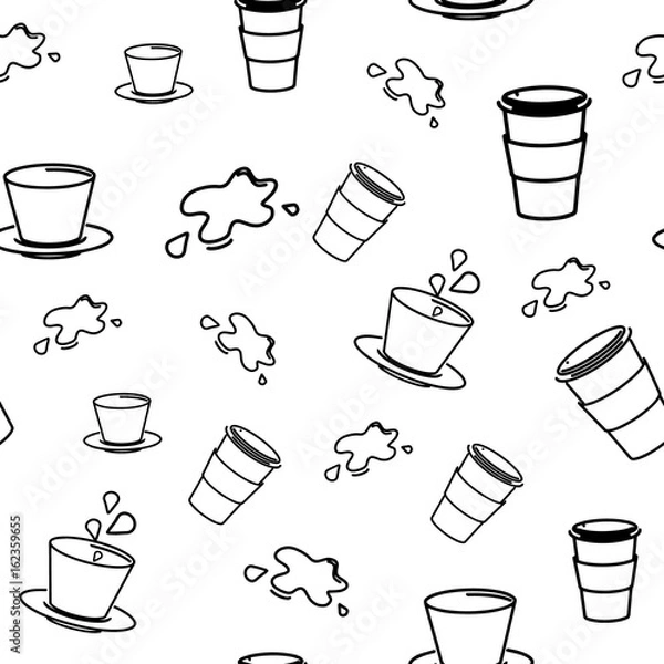 Fototapeta Seamless pattern with handwritten coffee cup Abstract Coffee Pattern