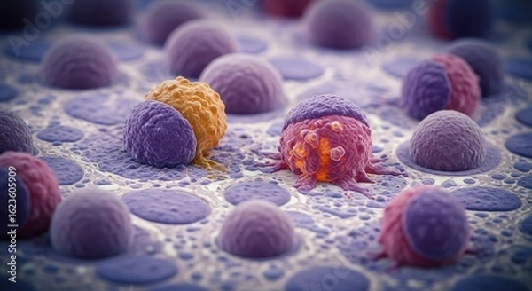 Fototapeta Microscopic view of immune cells attacking cancer cells