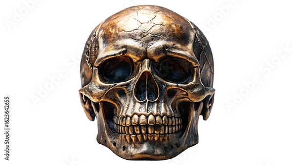 Obraz Detailed Bronze Skull Sculpture Front View Isolated on Transparent Background