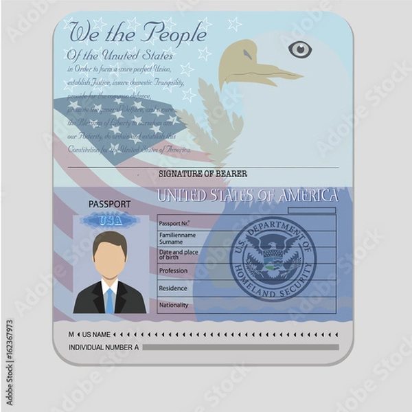 Obraz American Passport teamplate with isolated objects vector