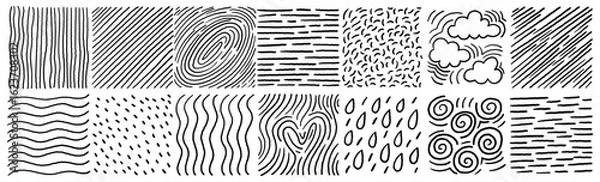 Obraz Scribbled crosshatch pattern pack with sketchy lines curls clouds and abstract textures