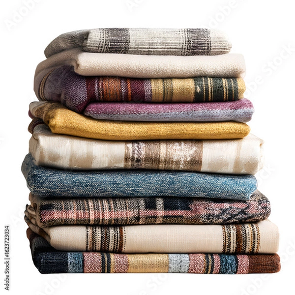 Fototapeta Flat lay of abaya fabrics folded in neat stacks, isolated on the transparent background