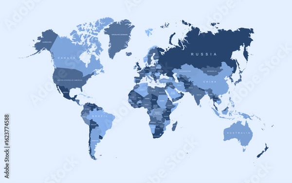 Obraz World map vector aesthetic color states border geography continent global business travel flat graphic earth globe planet worldwide vector illustration country name text