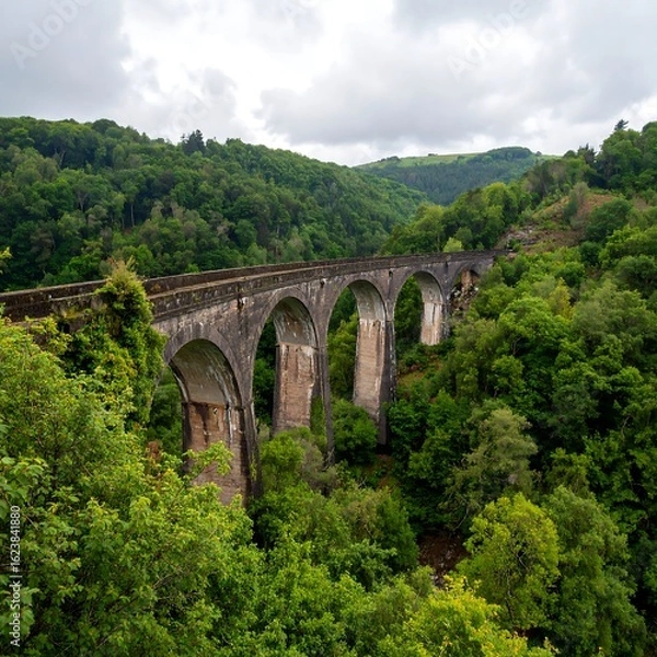 Obraz Arch bridge through lush valley