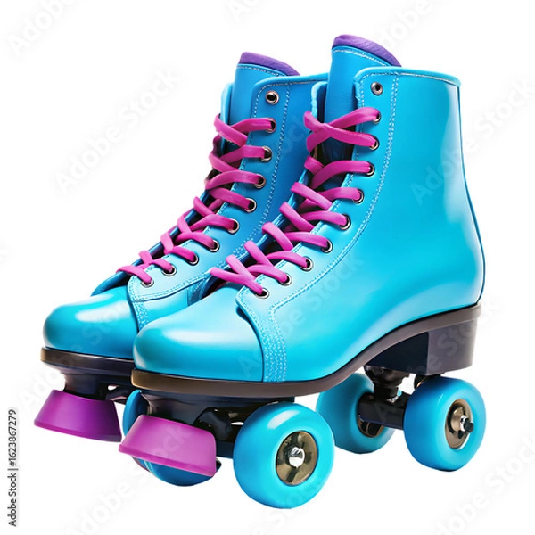 Obraz Retro Blue Roller Skates with Pink Laces on Transparent Background pair retro