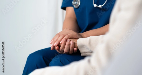 Fototapeta Female nurse takes care of patients who come for treatment. Concept of health care, assistance, annual health care and medical advice.