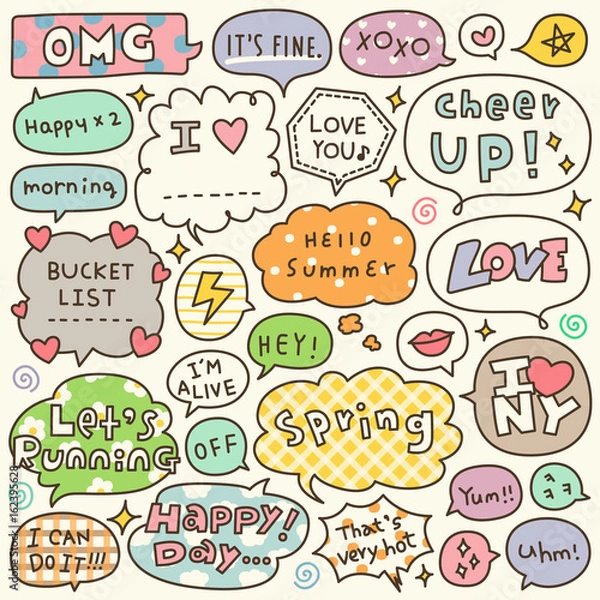 Fototapeta Set of Hand Drawn Speech and Thought Bubbles Doodle