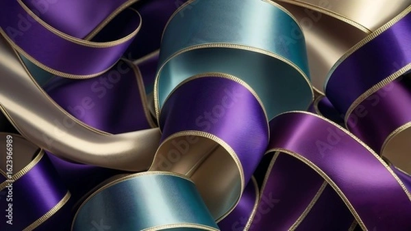 Fototapeta Abstract background with blue, purple and gold ribbon 