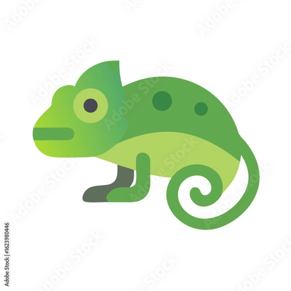 Fototapeta Green Chameleon Cartoon Illustration on Black Background, Reptile with Swirling Tail