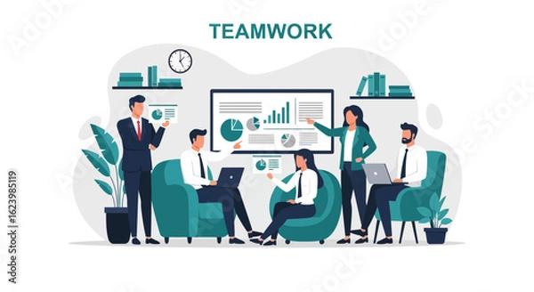 Fototapeta Collaborative Strategy Meeting Of Business Team In A Comfortable Office