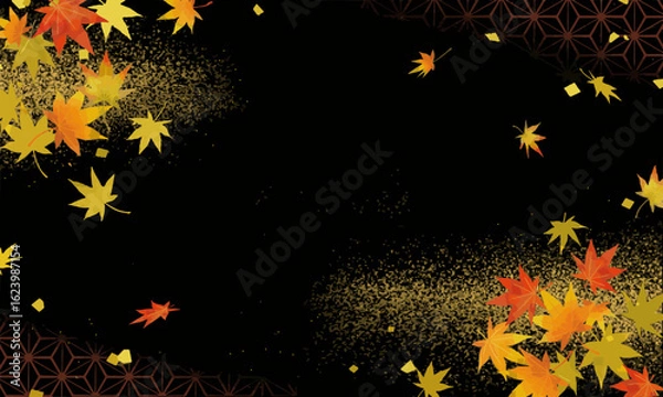 Obraz 紅葉と金の和風背景