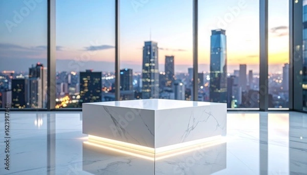 Fototapeta Marble Platform Beckons amidst Cityscape Majesty
