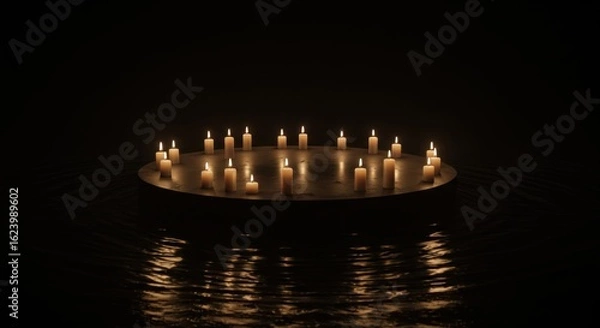 Fototapeta Enigmatic Floating Candles on Dark Water: A Nocturnal Still Life