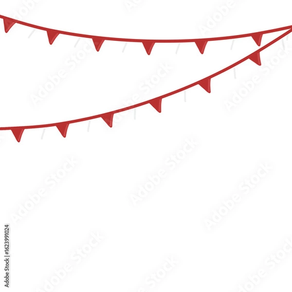 Fototapeta Festive hand-drawn bunting garland in red and white, inspired by Indonesia's national flag. Ideal for Indonesian Independence Day celebrations, August 17th events, posters, banners, greeting card