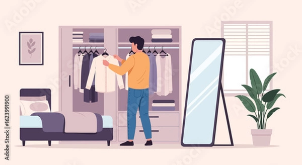 Obraz Person Choosing Clothes From Wardrobe At Home In Bedroom Interior