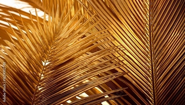 Fototapeta luxury banner close up of shiny gold tropical palm leaves generative ai