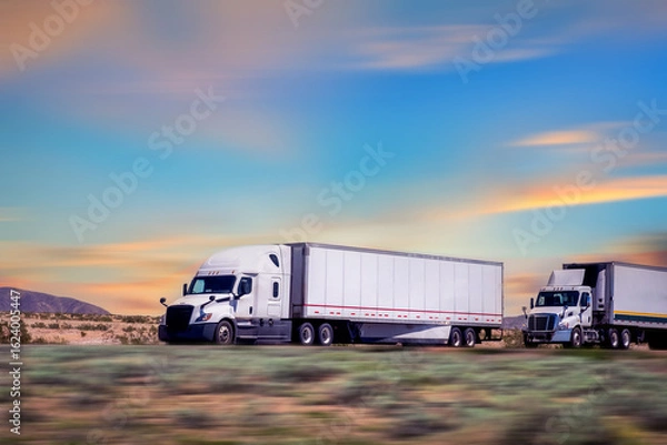 Obraz Semi Truck on Highway, Trucking, transpiration concept, USA