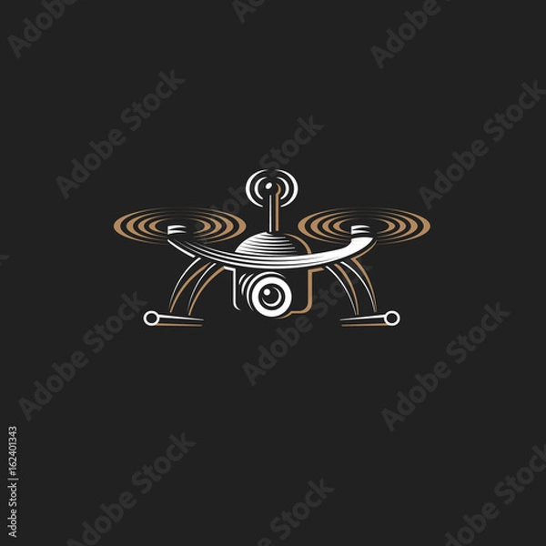 Fototapeta Drone quadrocopter logo design template, emblem on dark background