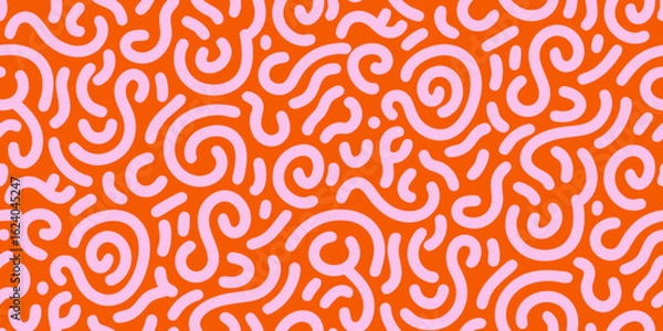 Fototapeta Abstract pink squiggly lines pattern on a vibrant orange background