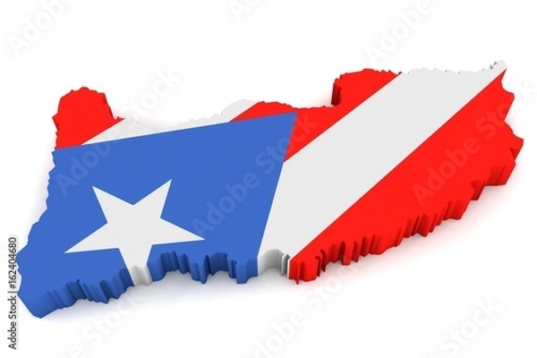 Fototapeta 3D Karte von Puerto Rico mit Flagge vor weißem Hintergrund