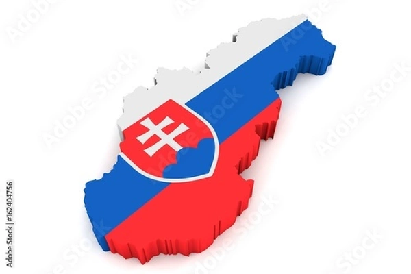 Fototapeta 3D Karte von Slowakei mit Flagge vor weißem Hintergrund